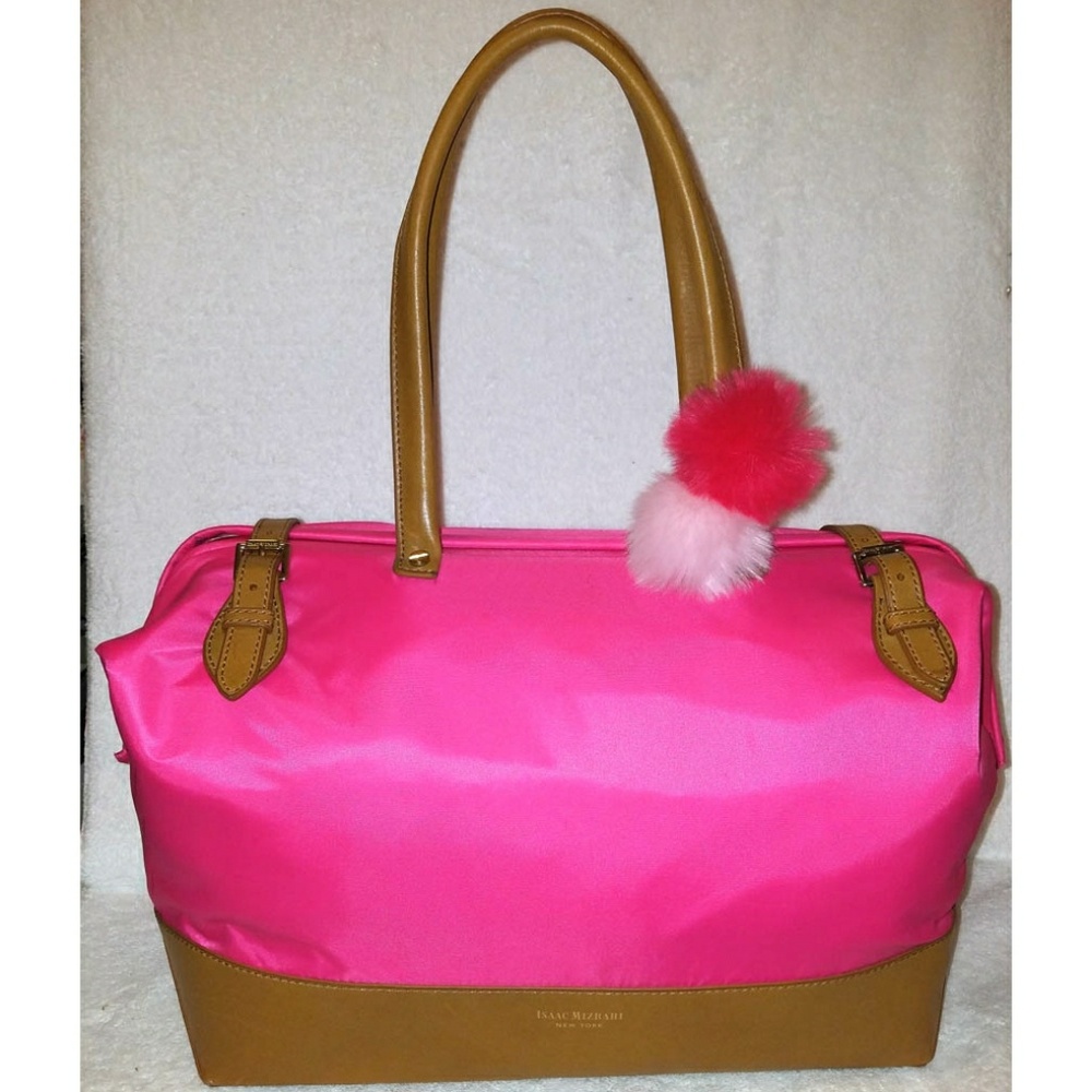 Isaac Mizrahi extra-large pink nylon Weekender travel bag tote